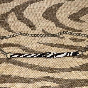 Zebra pony leather silver chain belt size L
